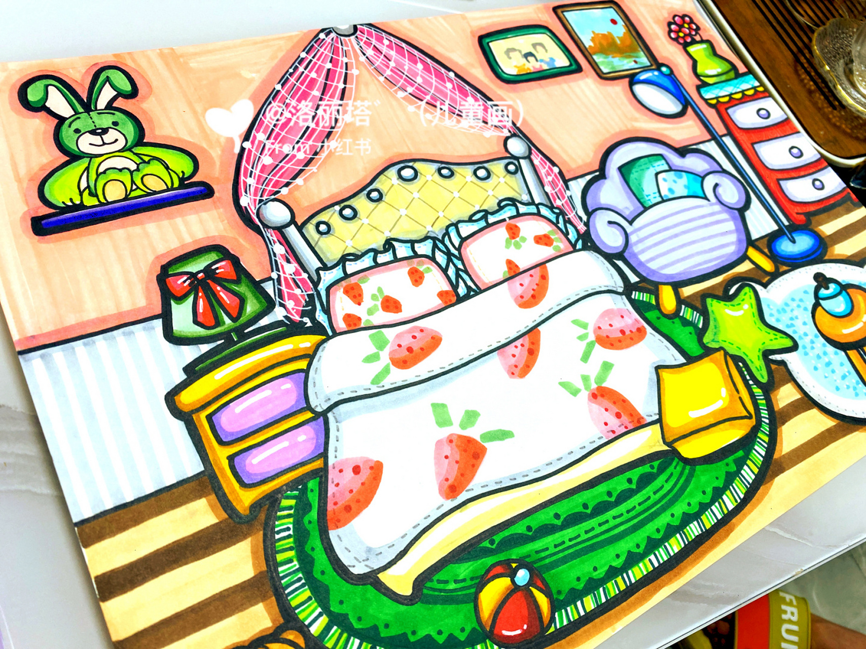 原创儿童画 室内 卧室场景摆设 原创作品,且画且珍惜,临摹请标明出处.