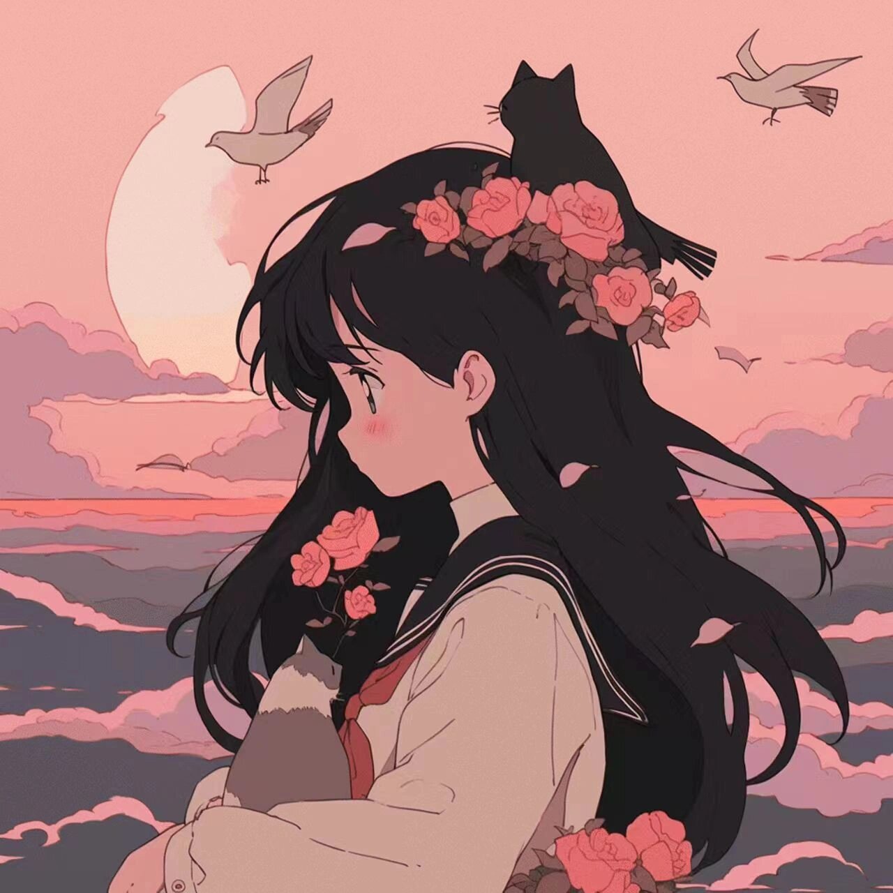 动漫女生头像·陪你看晚霞