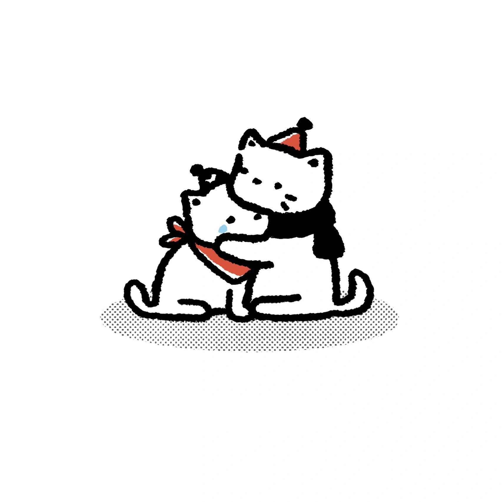 插画|别怕 有我在❤️ 今天画了安慰抱抱的猫狗版 呆在大狗狗怀里