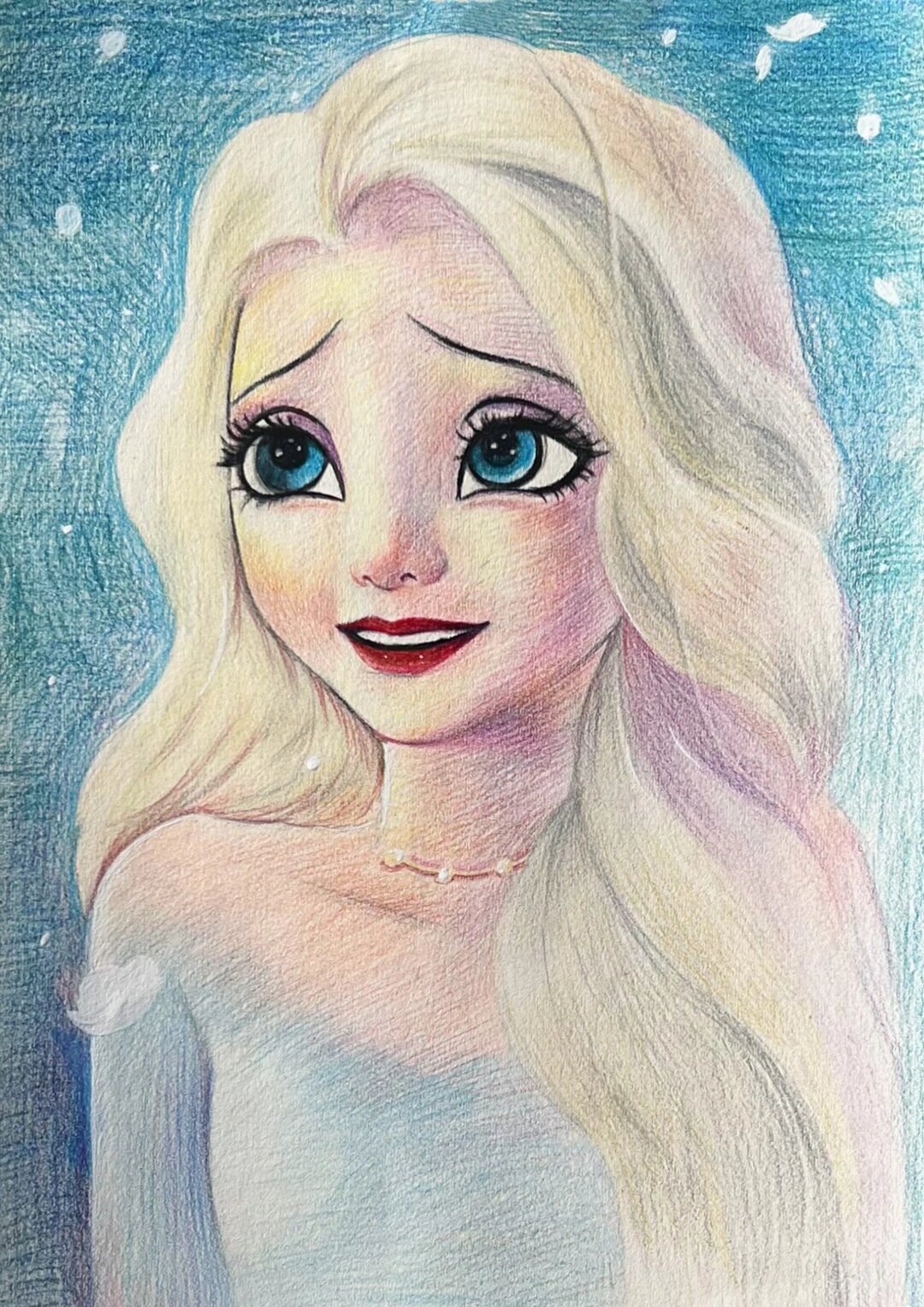 彩铅绘画|艾莎公主|人物 93总有人间一两风,填我十万八千梦