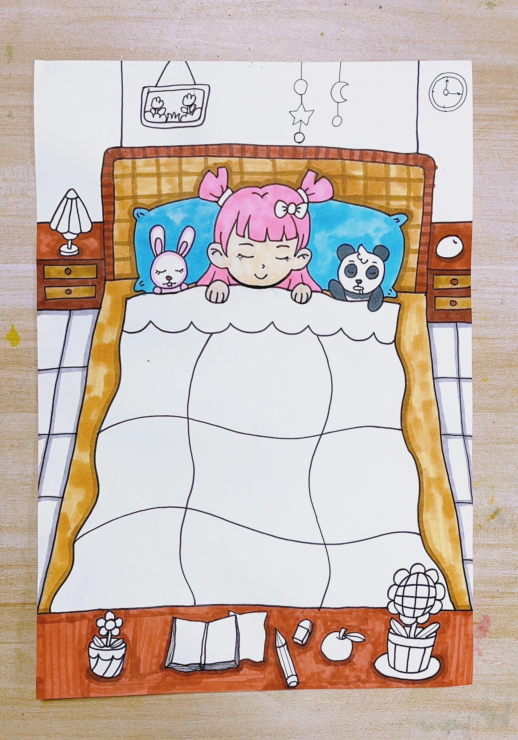 儿童创意画 睡觉的小女孩