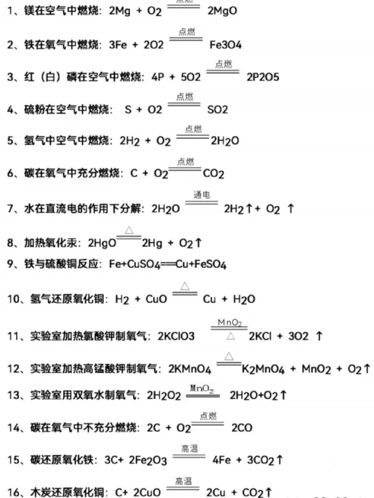 初三化学方程式  重点都在这里! 重点!重点!重点