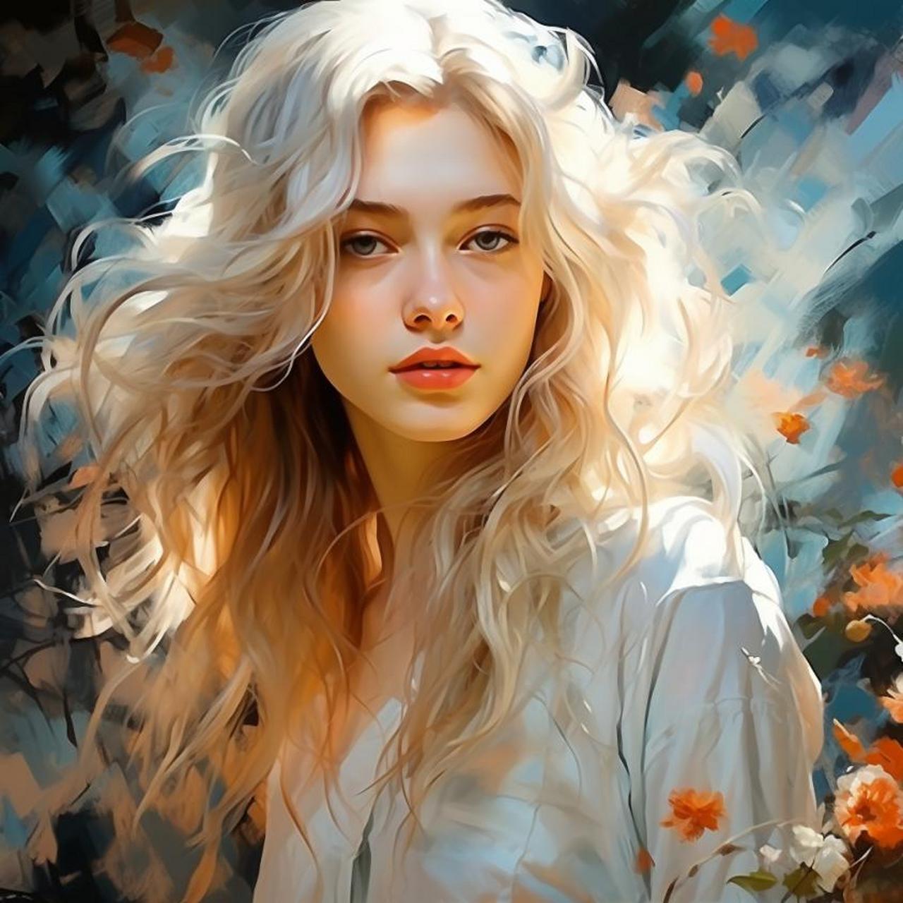 数字油画美女头像 ai绘画头像女生头像