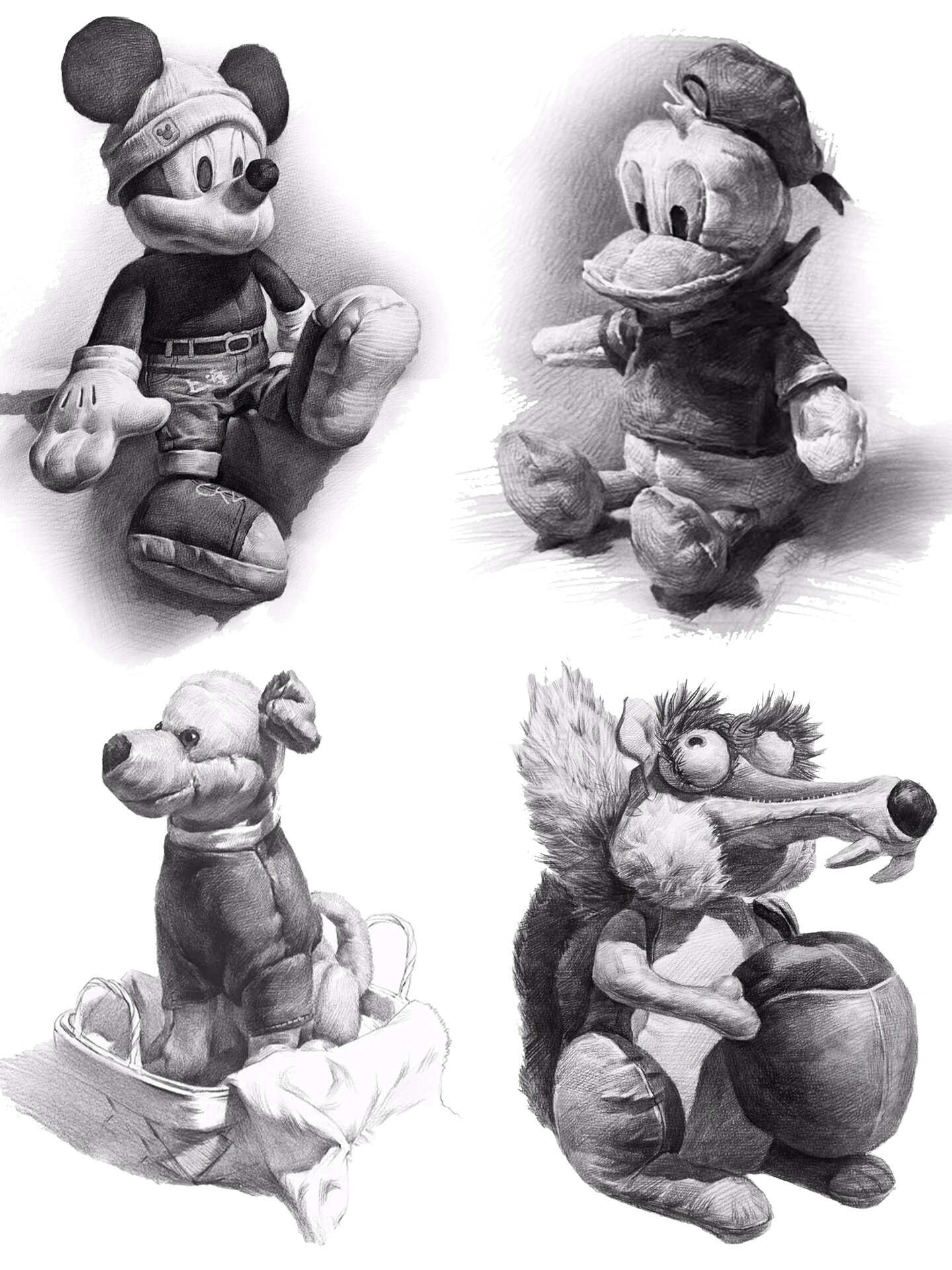 今天给大家分享一些毛绒玩具类素描单体静物(部分素材来源于网络)