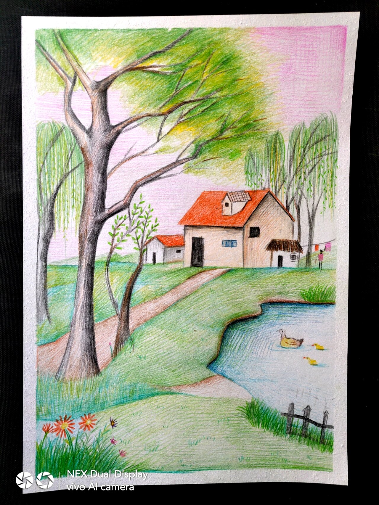 乡间小景(彩铅风景附步骤图