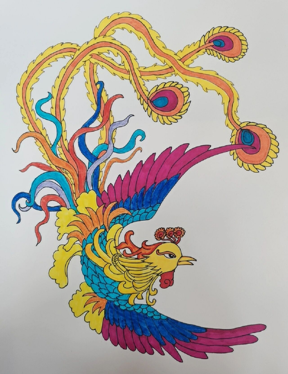 创意儿童画《凤凰于飞》 今日课程《凤凰于飞》 1,观察凤凰的身体结构