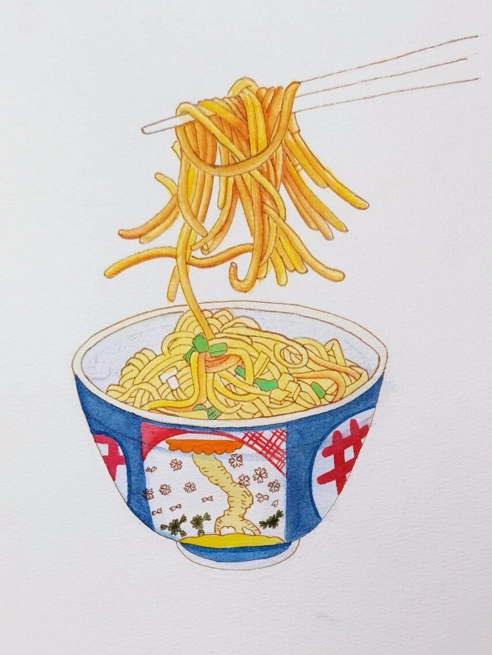 水彩美食——武汉热干面 听说是去武汉必吃的一道美食,下次有机会去
