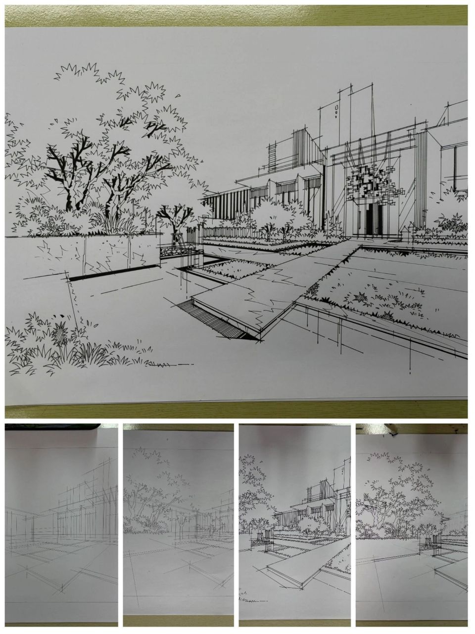 水平线倾斜聚焦于两个消失点时形成的透视,成为成角透视