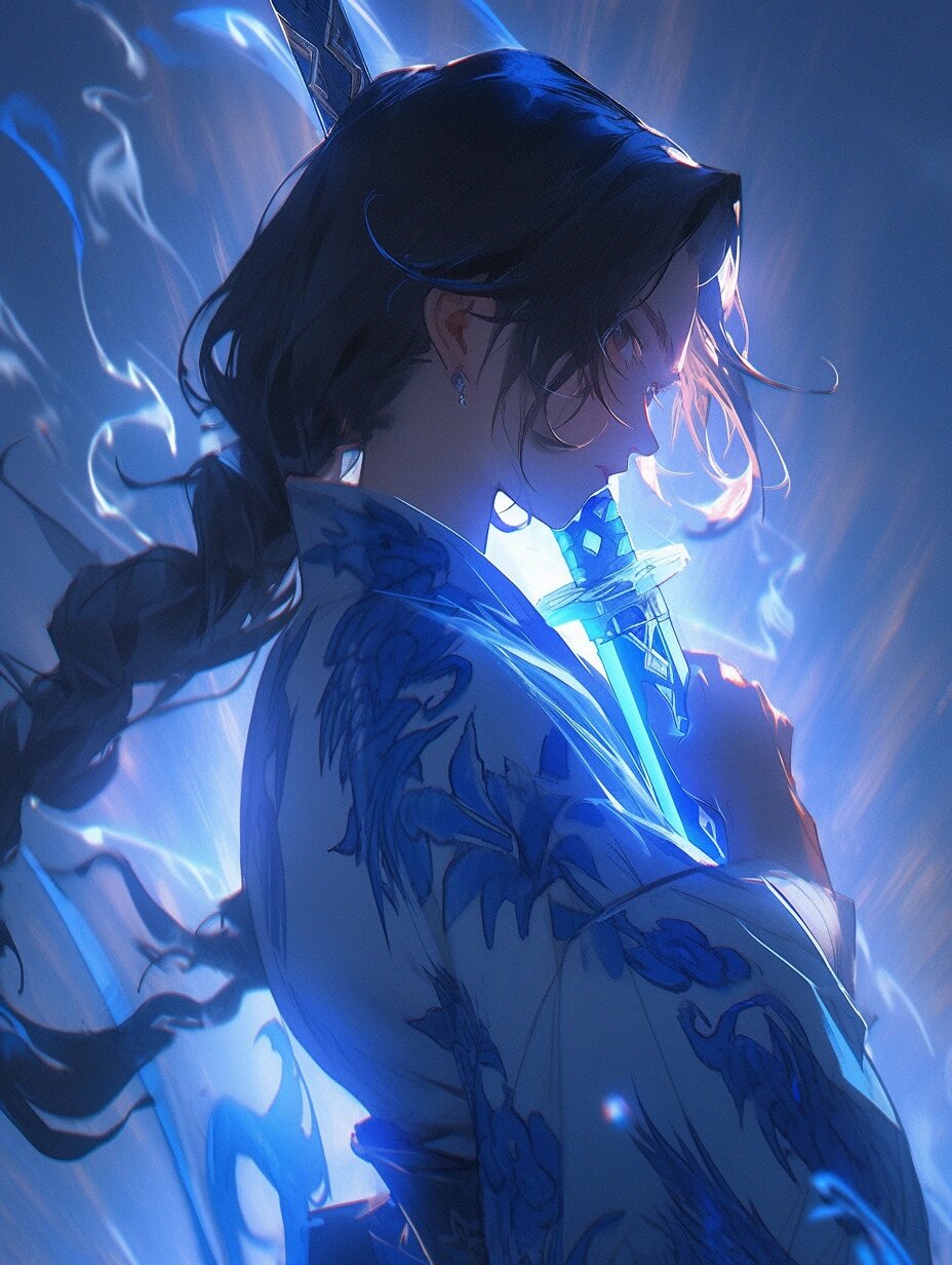 ai|midjourney|古风修仙美女        蓝色系古风美女,一剑破苍穹