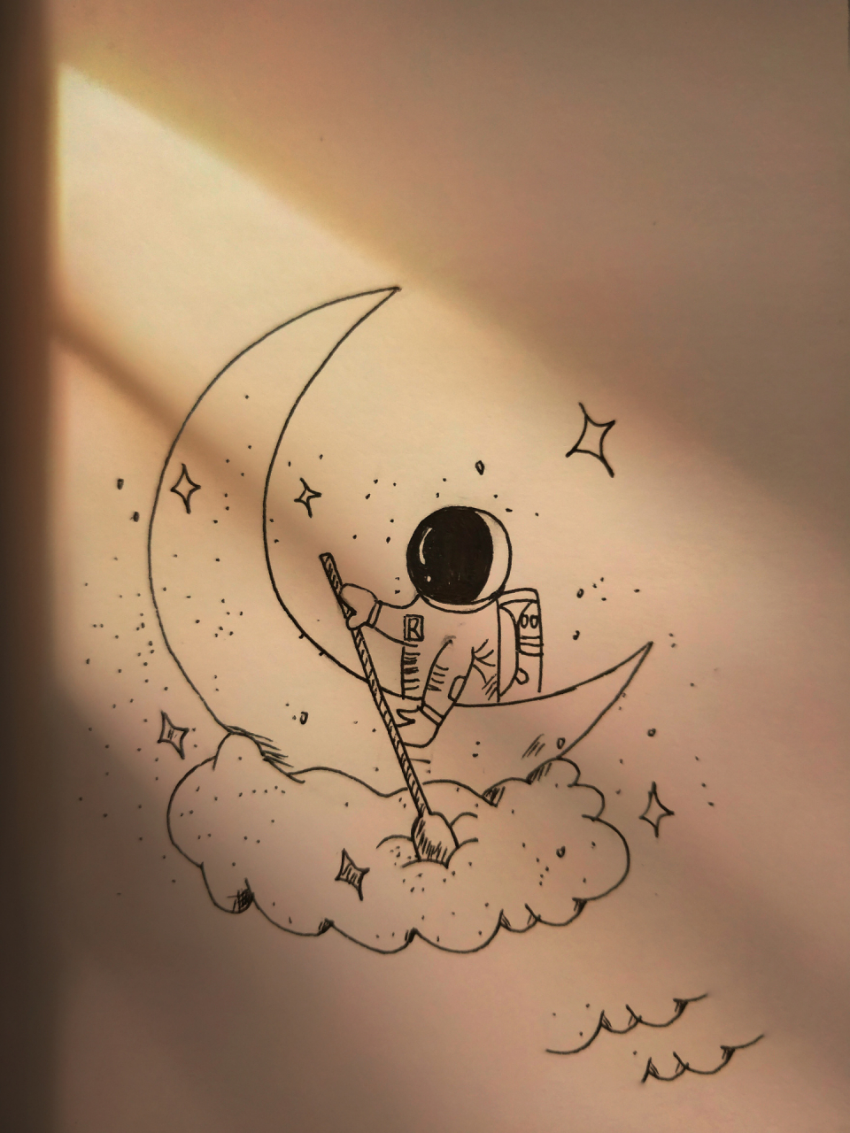 太空人 简笔画教程 我想星球了 #简笔画#简笔画教程,绘画过程