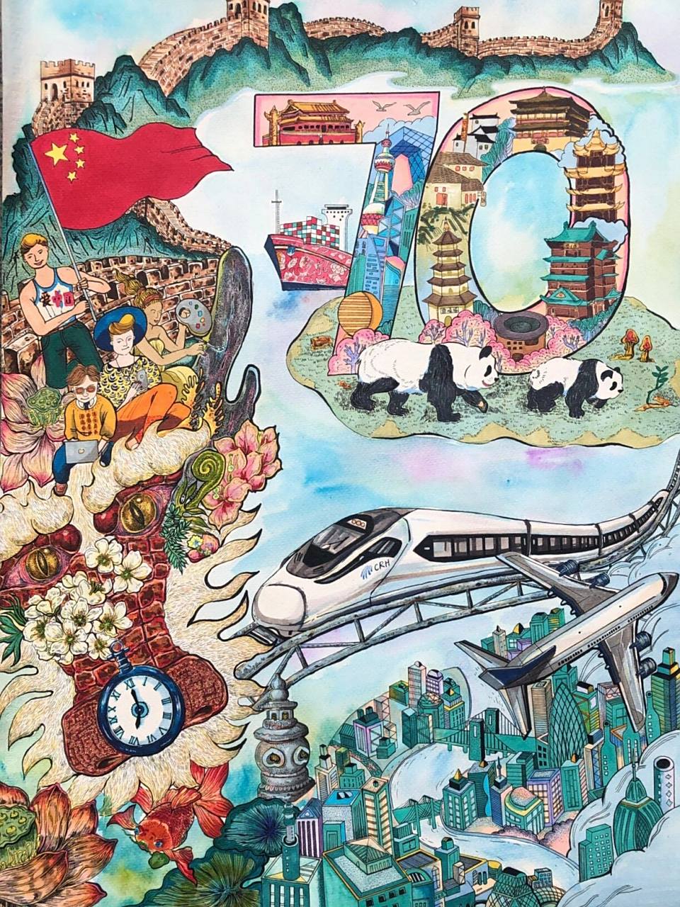 浙江省中小学生文化艺术节绘画作品三等奖 《一起向未来》