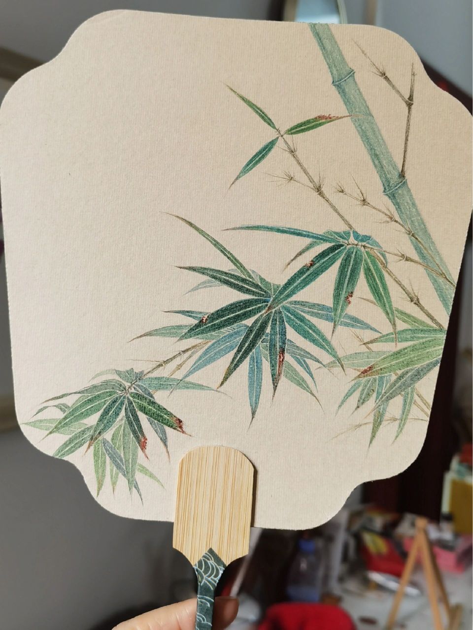 客订团扇竹子,水彩再现国风绿竹,双面绘制 扇子已售,仅供欣赏,若心生