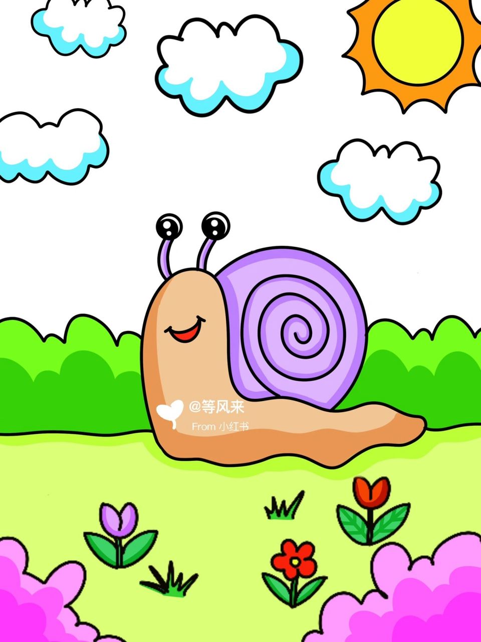 可爱的小蜗牛96儿童创意画有线稿 