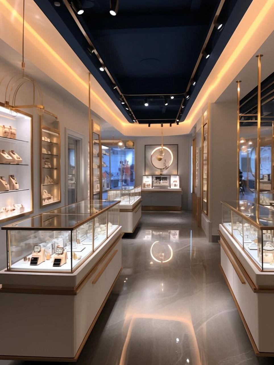 设计78优质氛围感的灯光效果,不仅为珠宝增色,也有效提升店铺形象