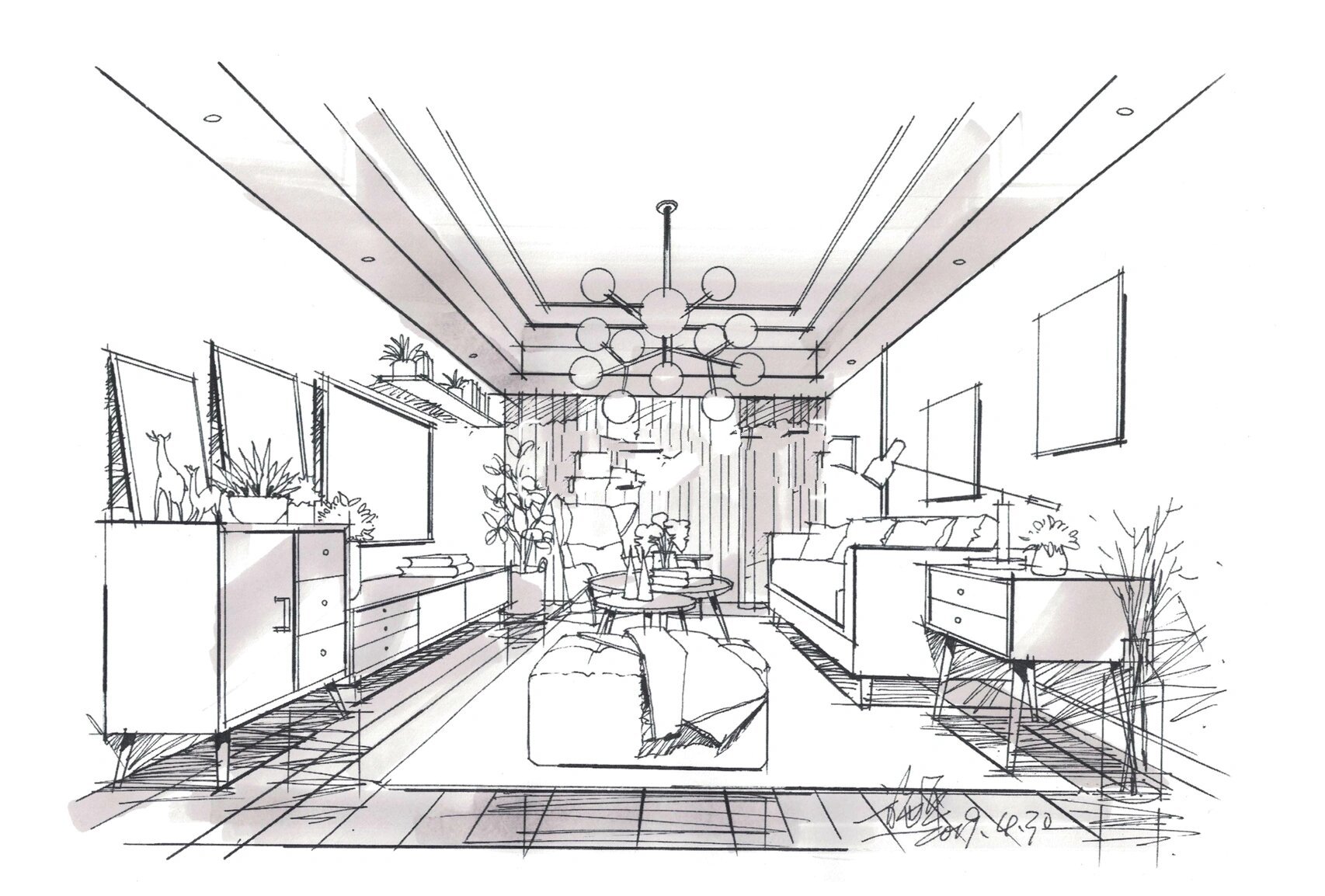 心心念室内设计手绘客厅02马克笔上色步骤图 大家念叨的客厅02图马克