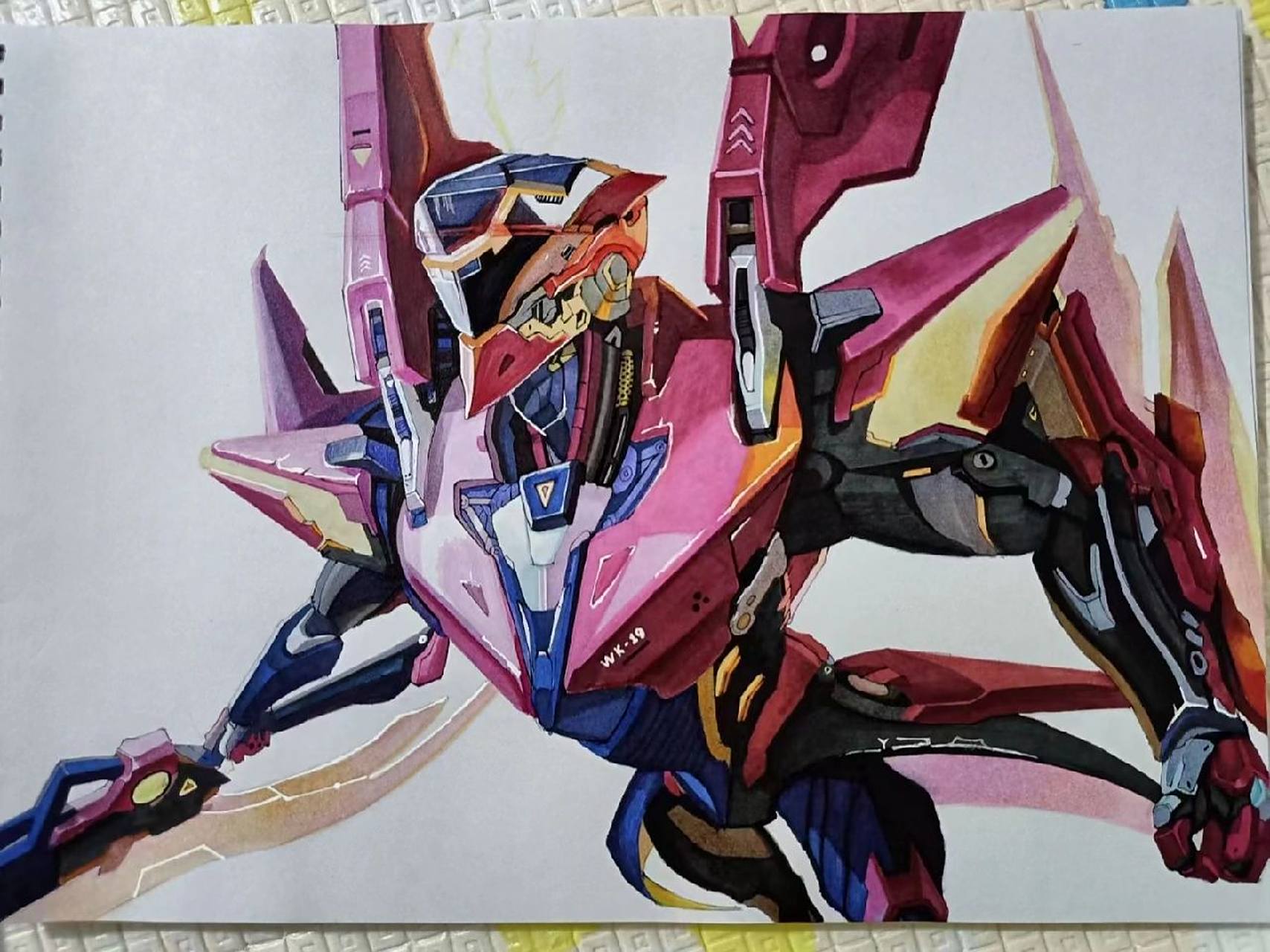 王者荣耀铠绛天战甲马克笔手绘 王者荣耀铠绛天战甲马克笔手绘