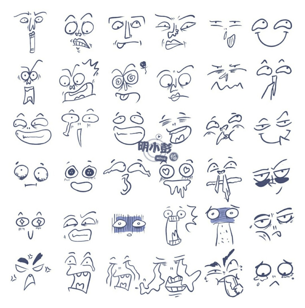 简笔画教程|插画|表情素材 一组简单的表情素材, 大家可以收藏临摹.
