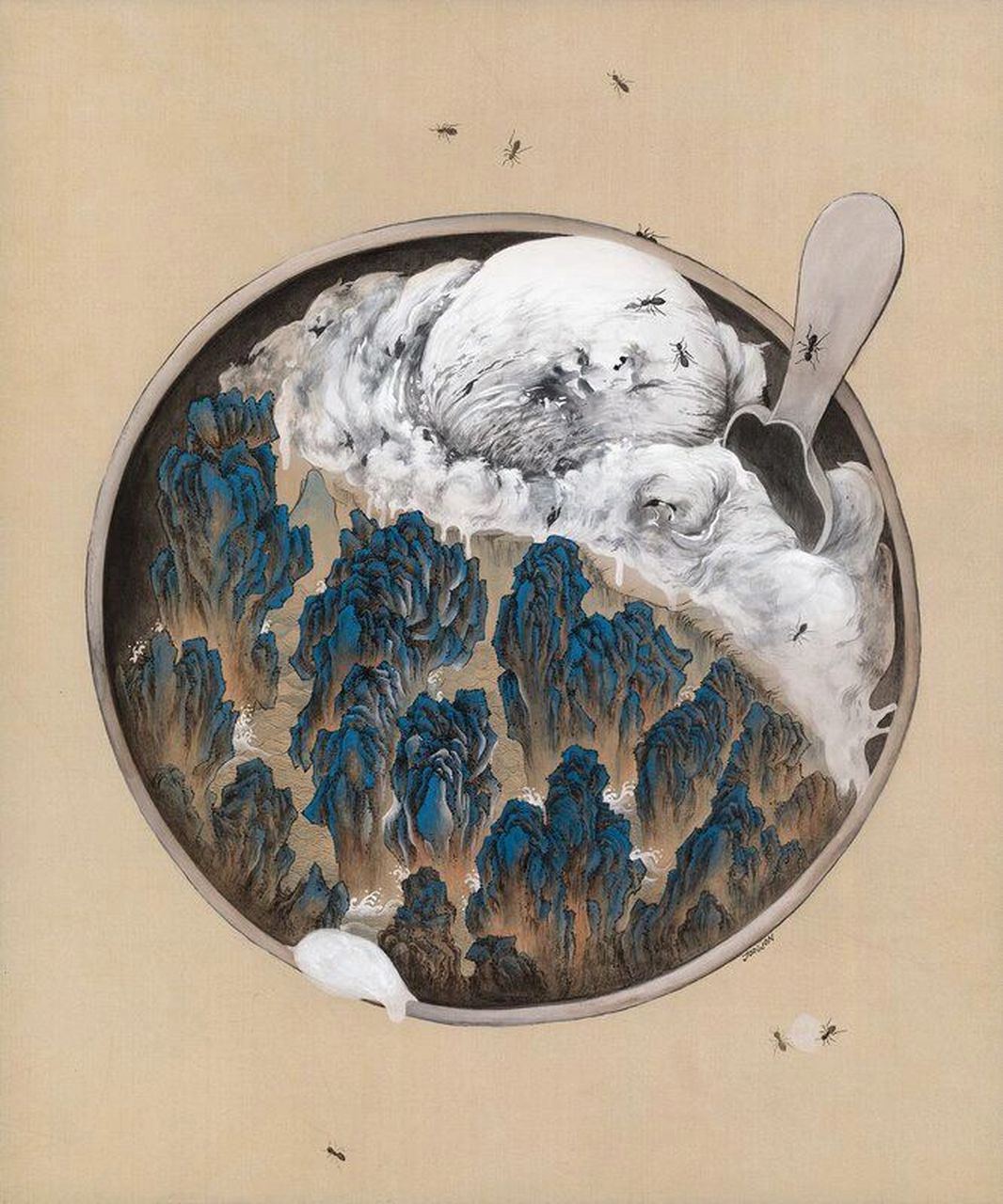 joowon 韩国艺术家,画家,书籍美术指导 	 食物与山水画的结合 	 #中国