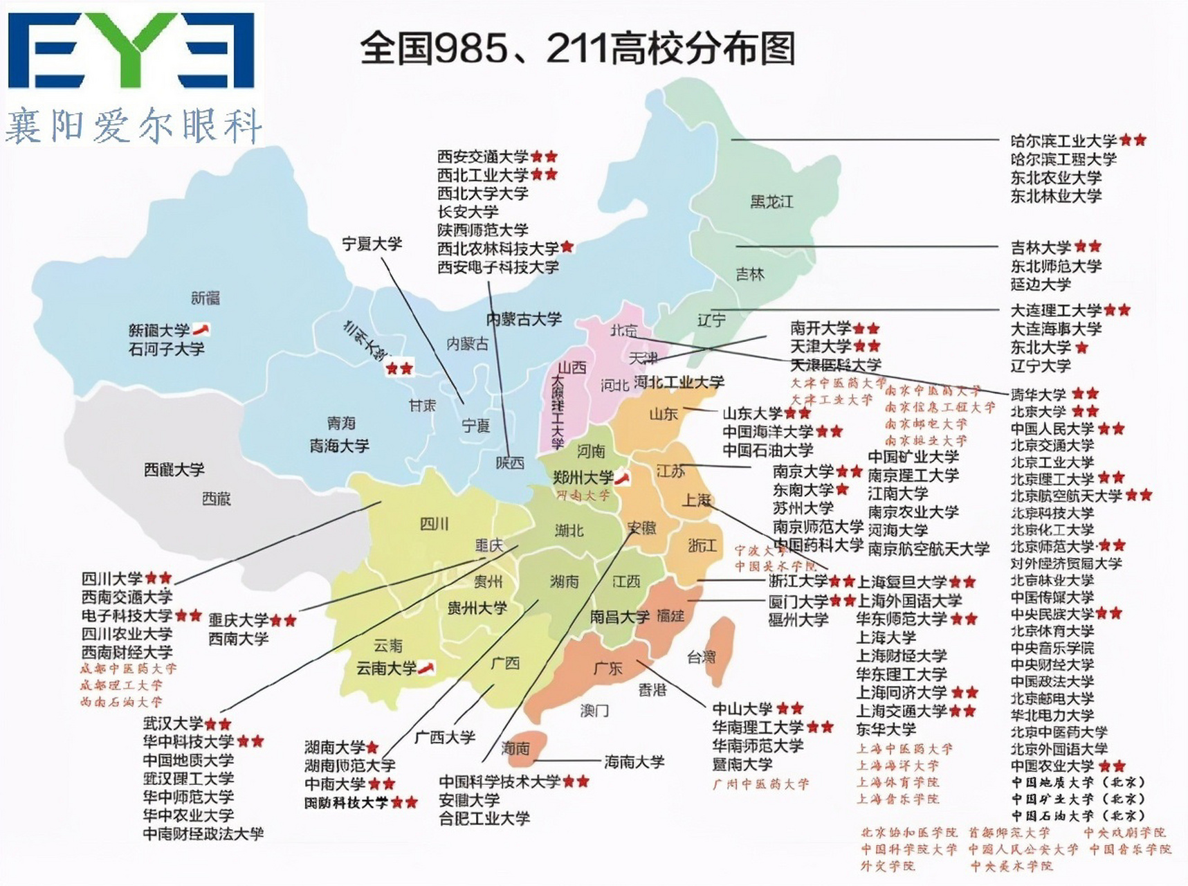 211高校分布地图 全国高等学校共计3005所,其中:普通高等学校2740所