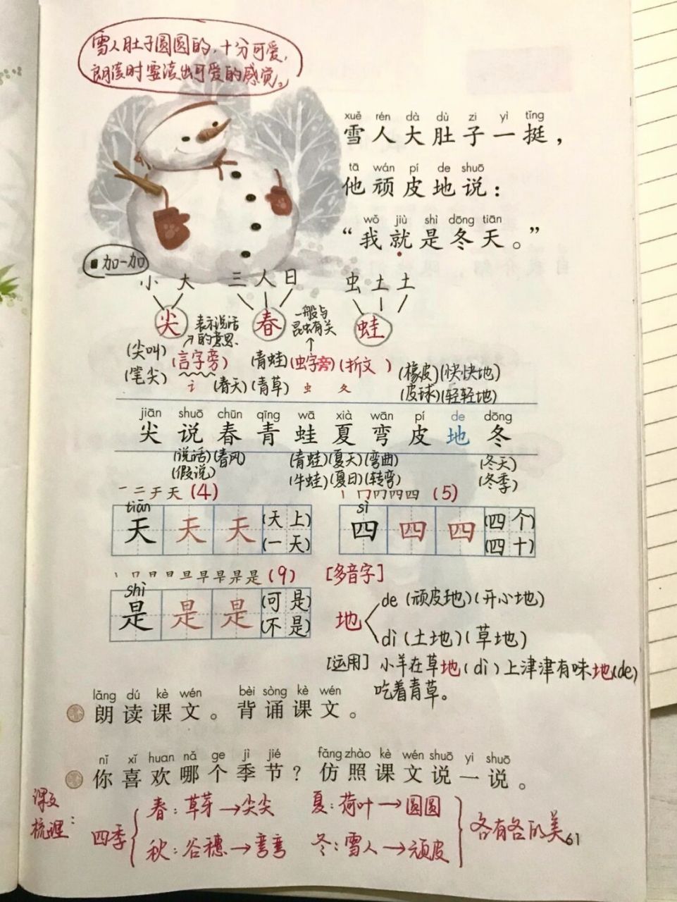 一(上)《四季》備課筆記9477板書設計 這周準備結束第四單元,看到