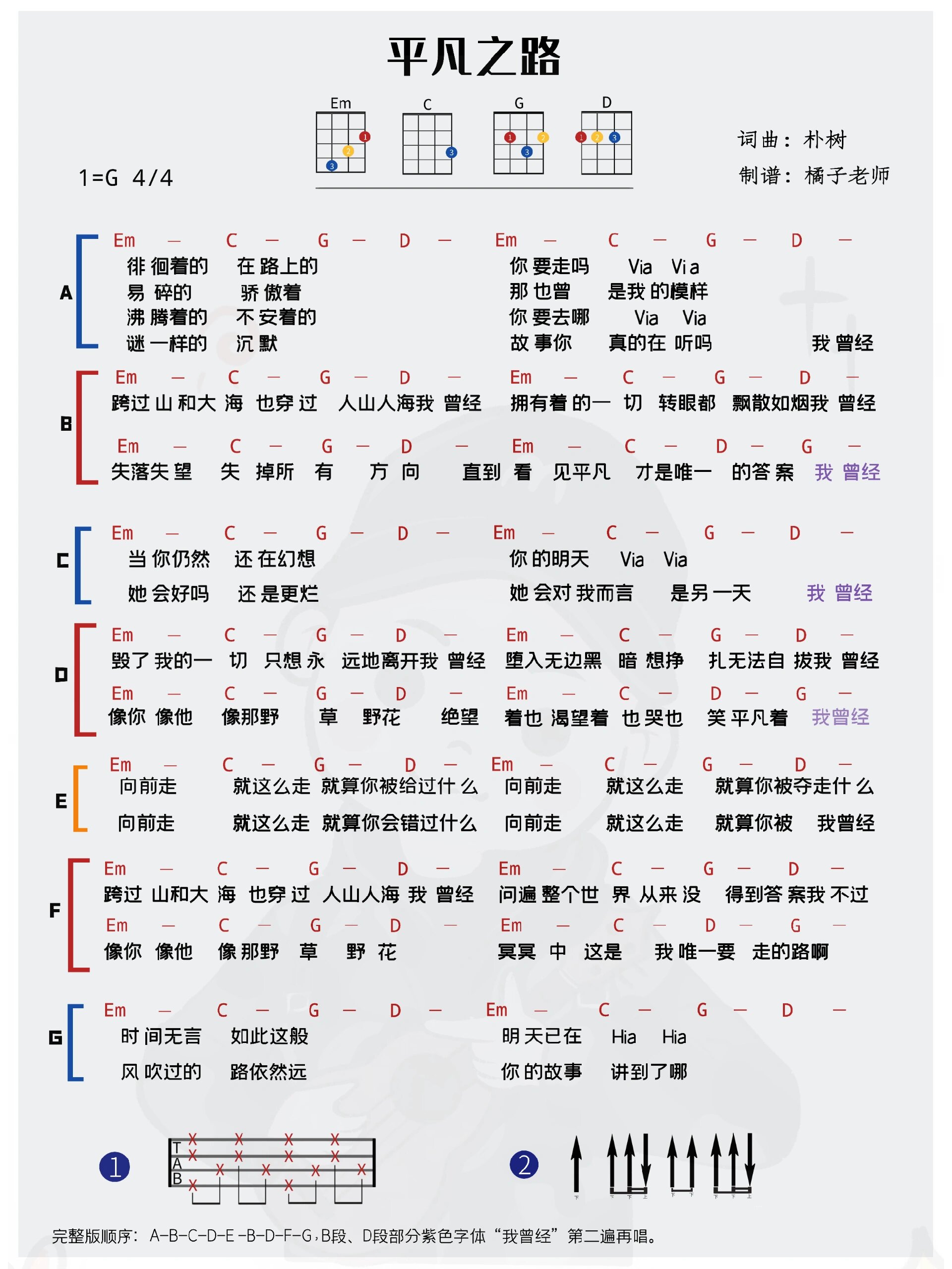 平凡之路和弦图片