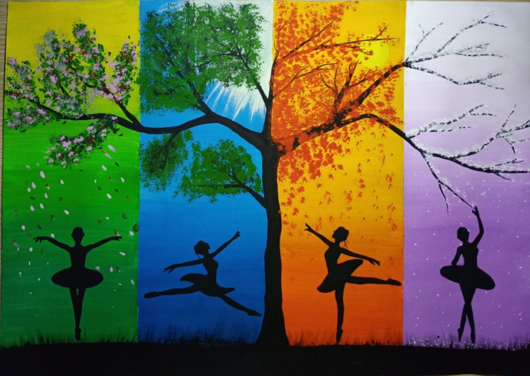 四季水粉画|春夏秋冬|舞蹈水粉画|唯美画 用时两个晚上 原创不易,如需