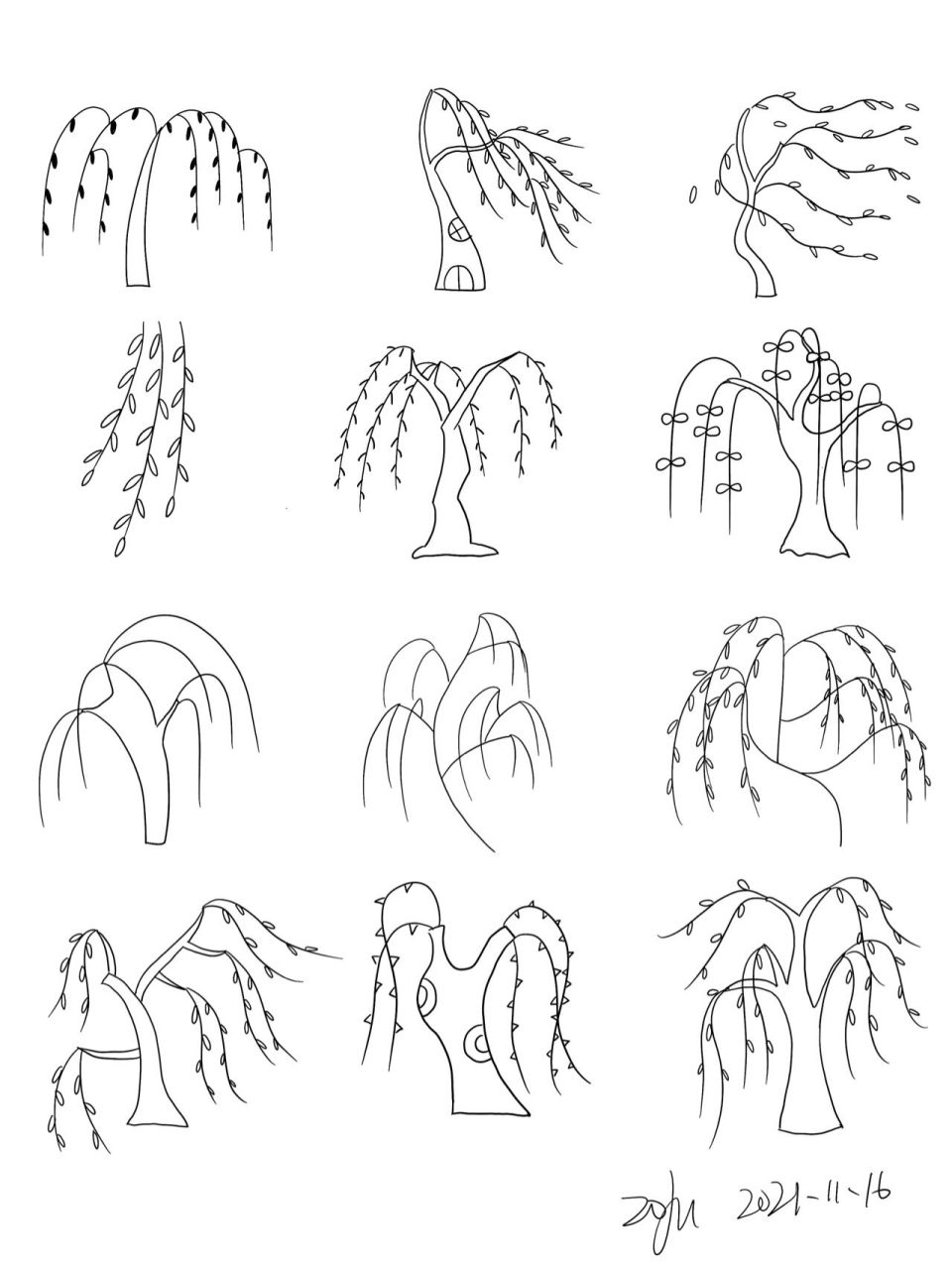 15 控笔练习打卡,柳树简笔画.