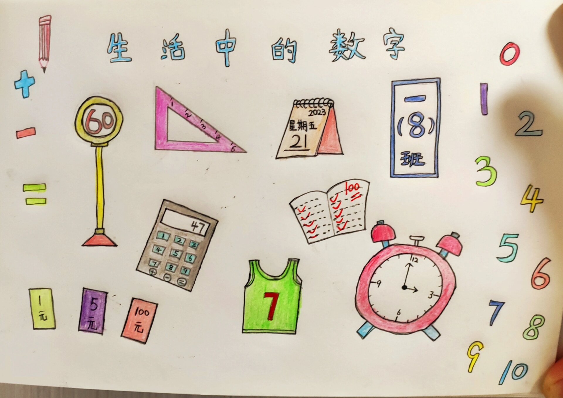 一年级数字手抄报 发现身边的数字 创意画