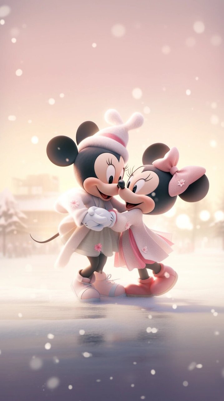 midjourney|米妮与米奇冰之舞 米妮与米奇,在冰上展现他们的舞蹈魅力.