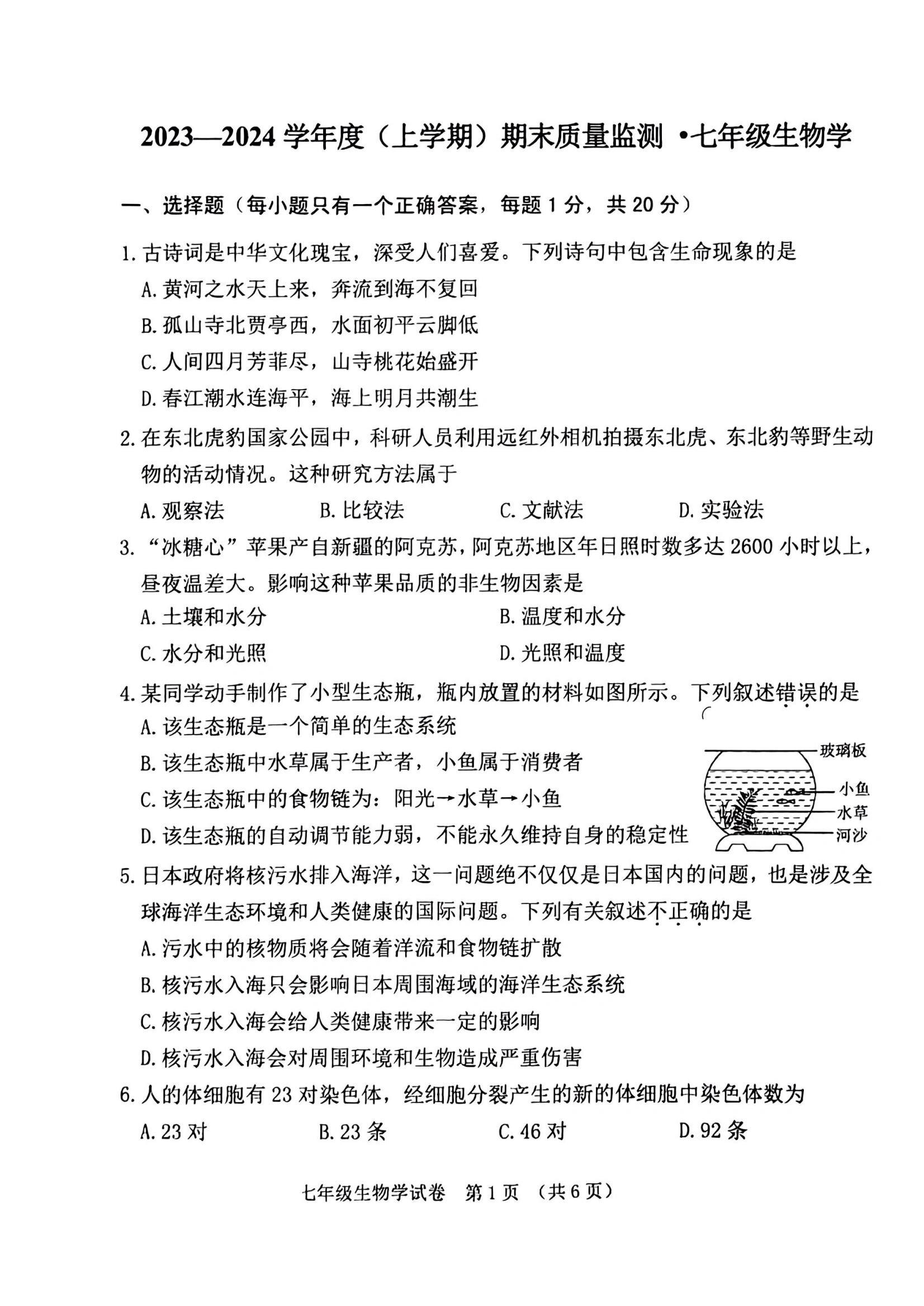 生物七上大题型(七年级上册生物答题模板)  第1张