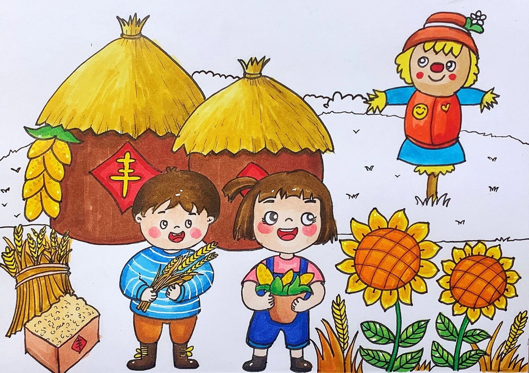 农忙时节丰收儿童绘画图片