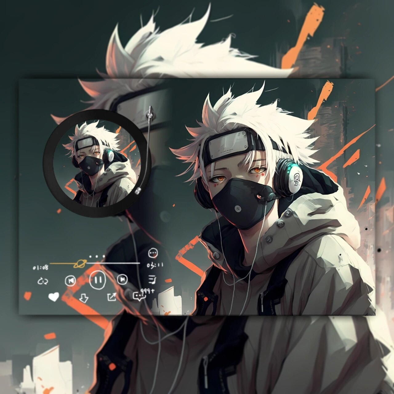 白发赛博忍者男头,超酷 #赛博朋克风# #ai绘画# #火影忍者
