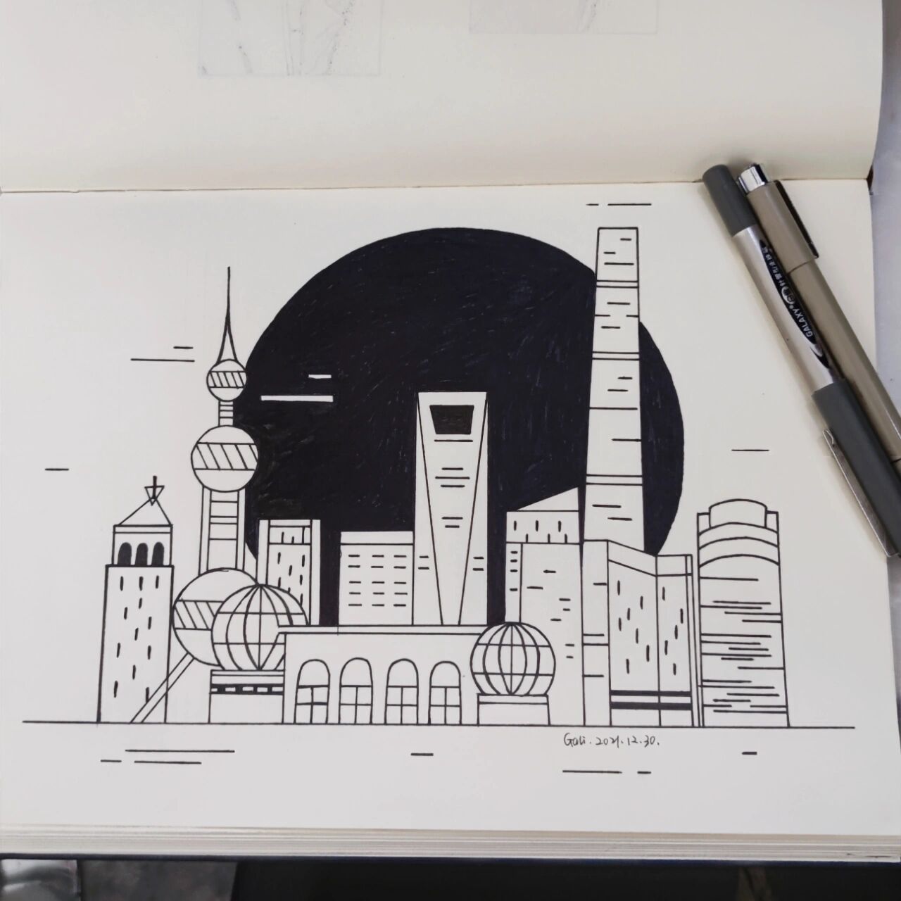 30上海外滩黑白简笔画】线描画创意 世上只有一件东西, 能始终经受住