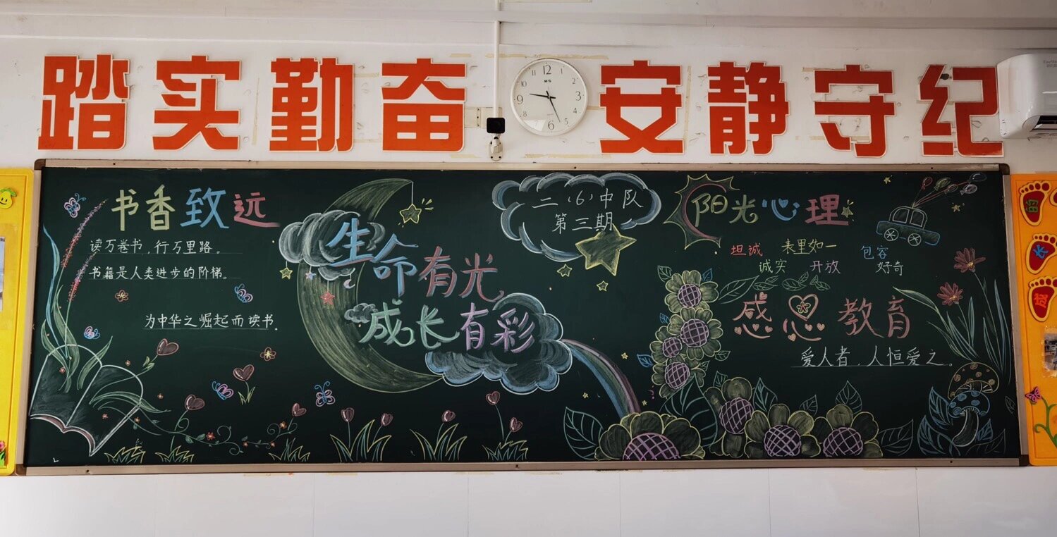 黑板报 大标题:生命有光,成长有彩 三个小标题:书香致远,阳光心理