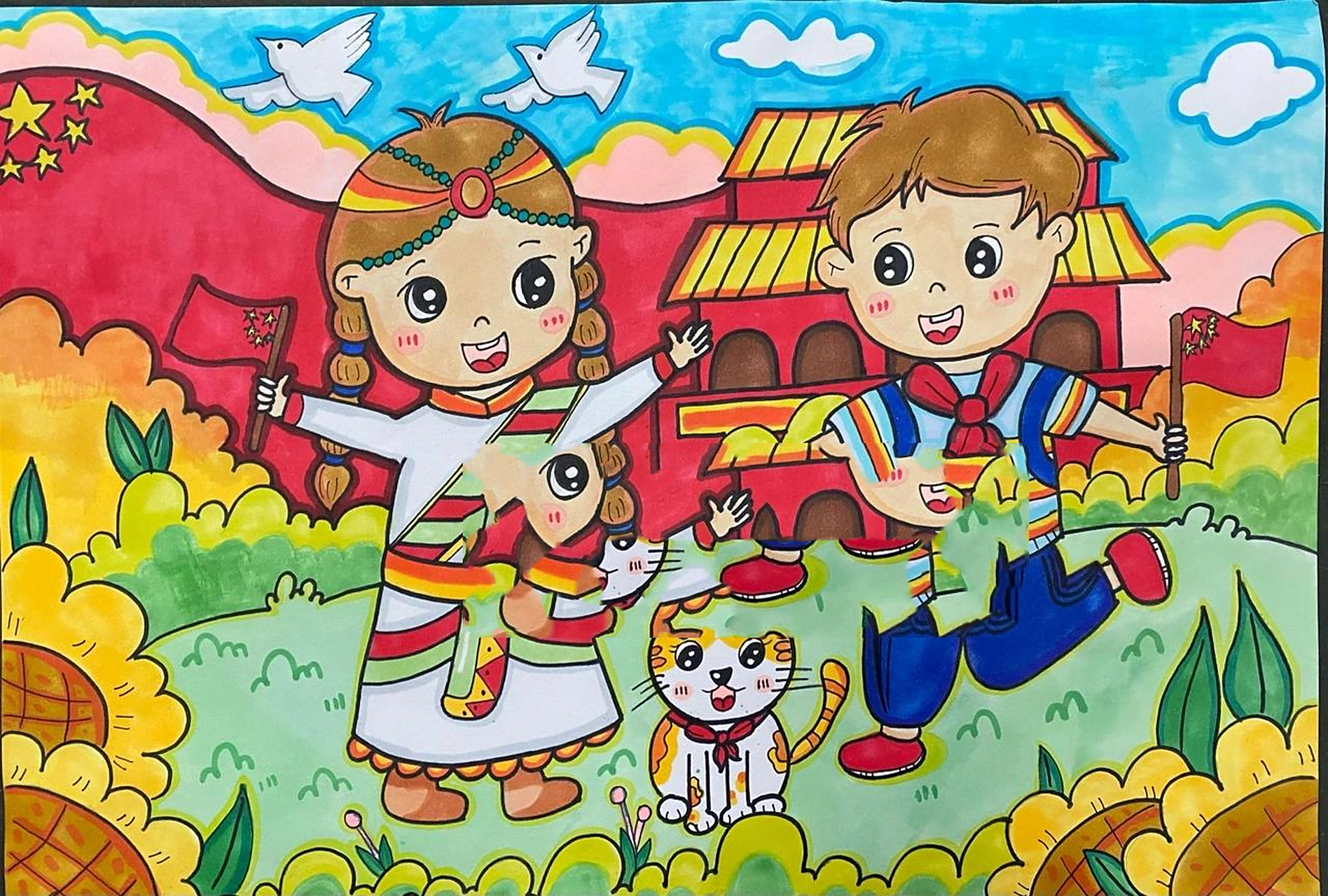 团结友爱简笔画|主题画 我爱祖国主题画,民族团结,少数民族简笔画