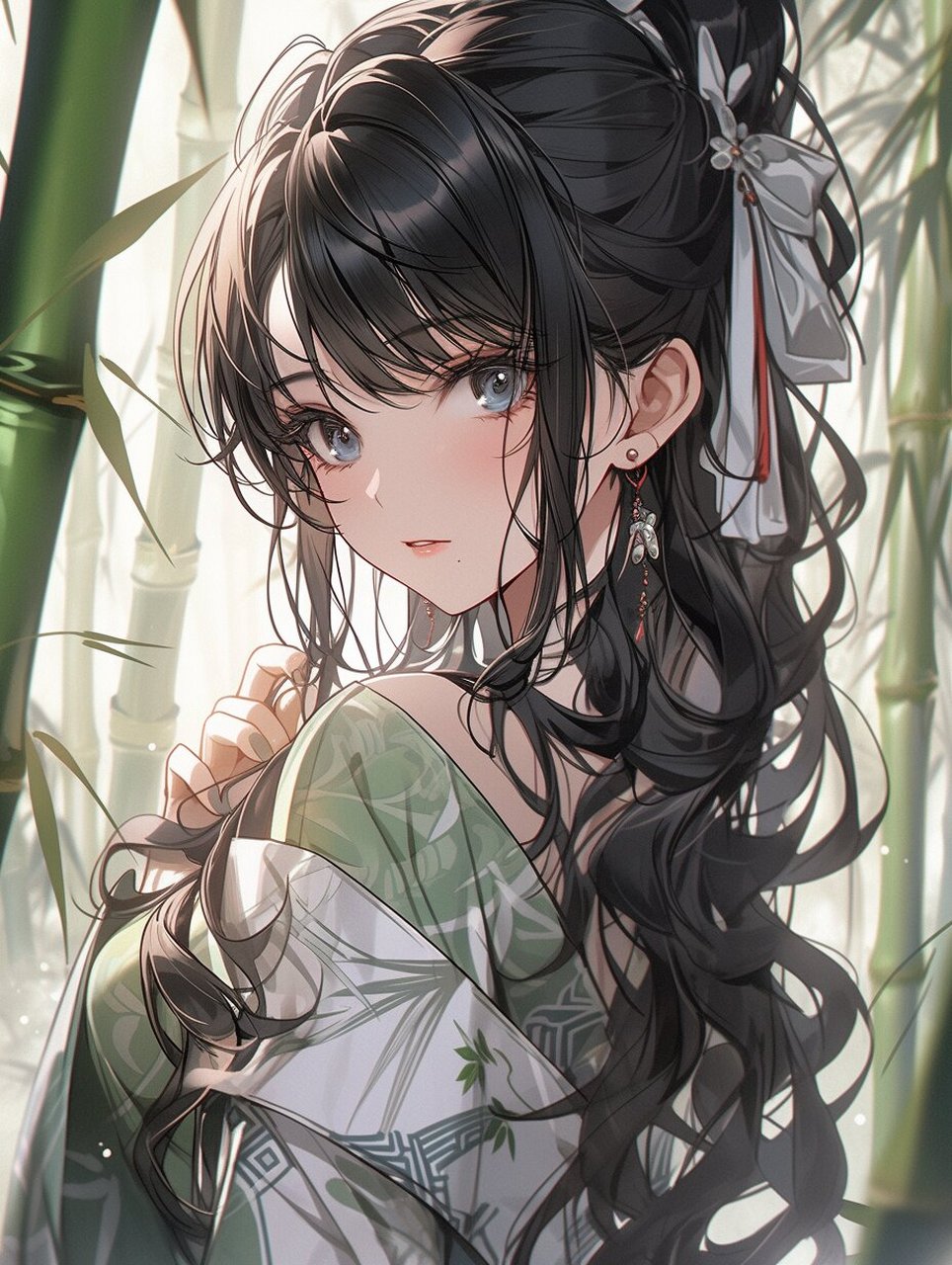 古风丨竹林少女 在远古的山野之中,有一片幽静的竹林,那里的翠竹高耸