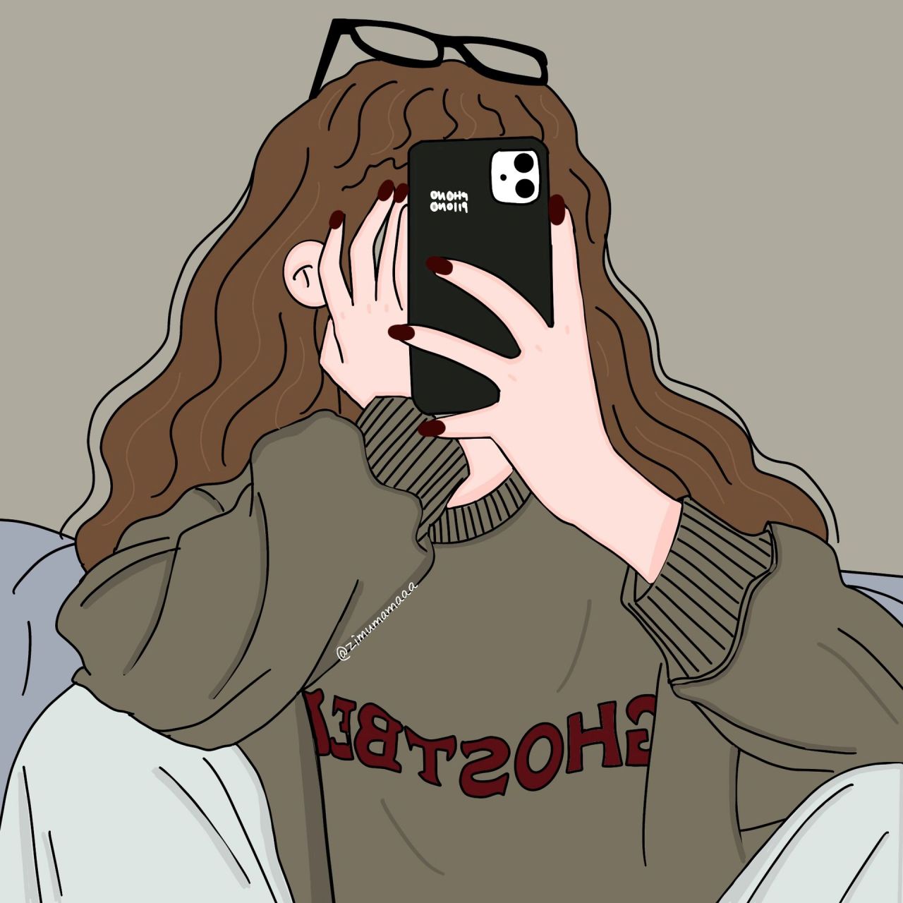 插画头像|卷发自拍不露脸女生头像 所有头像都是自己画的,喜欢可做