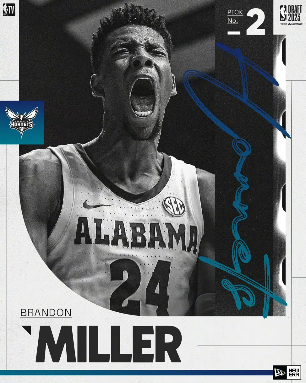 2023nba选秀# 【第2顺位:布兰登-米勒】 黄蜂队用榜眼签,选中了来自