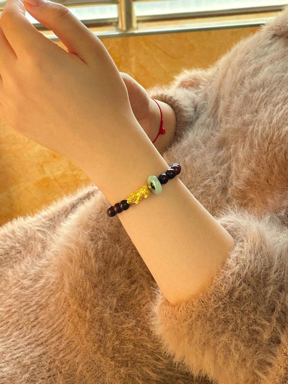 黄金貔貅搭配小叶紫檀手串 高级感十足!