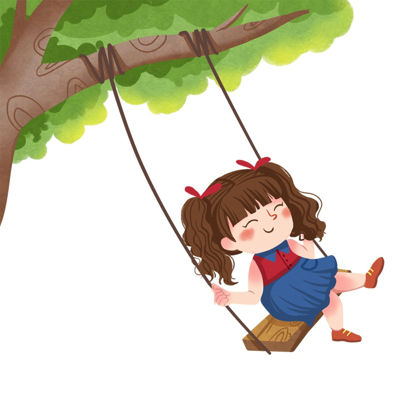 插画31|儿童画|免抠人物|荡呀荡秋千