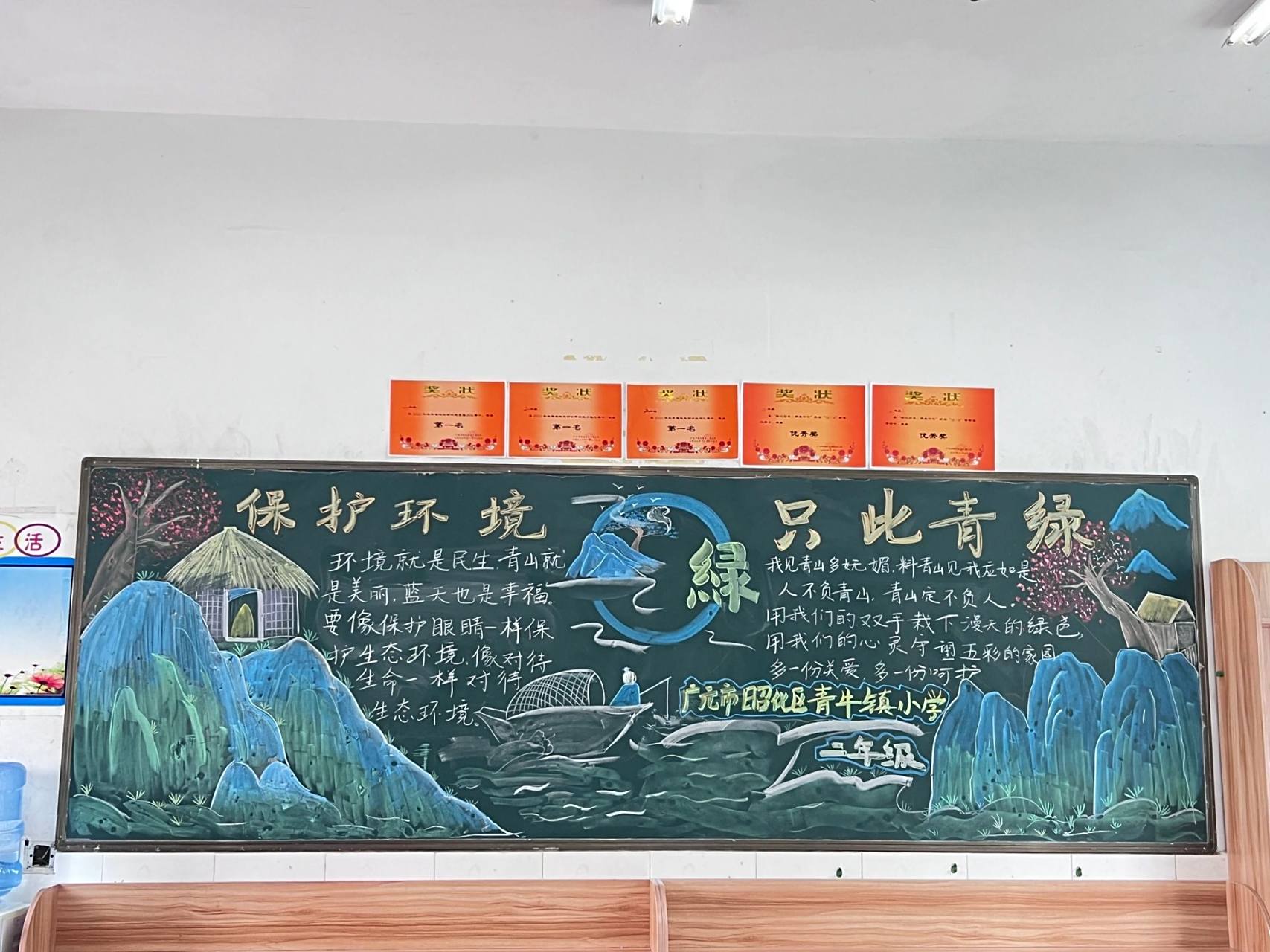 保护环境黑板报 四月份黑板报交差,感谢小.临摹的别的老师的.