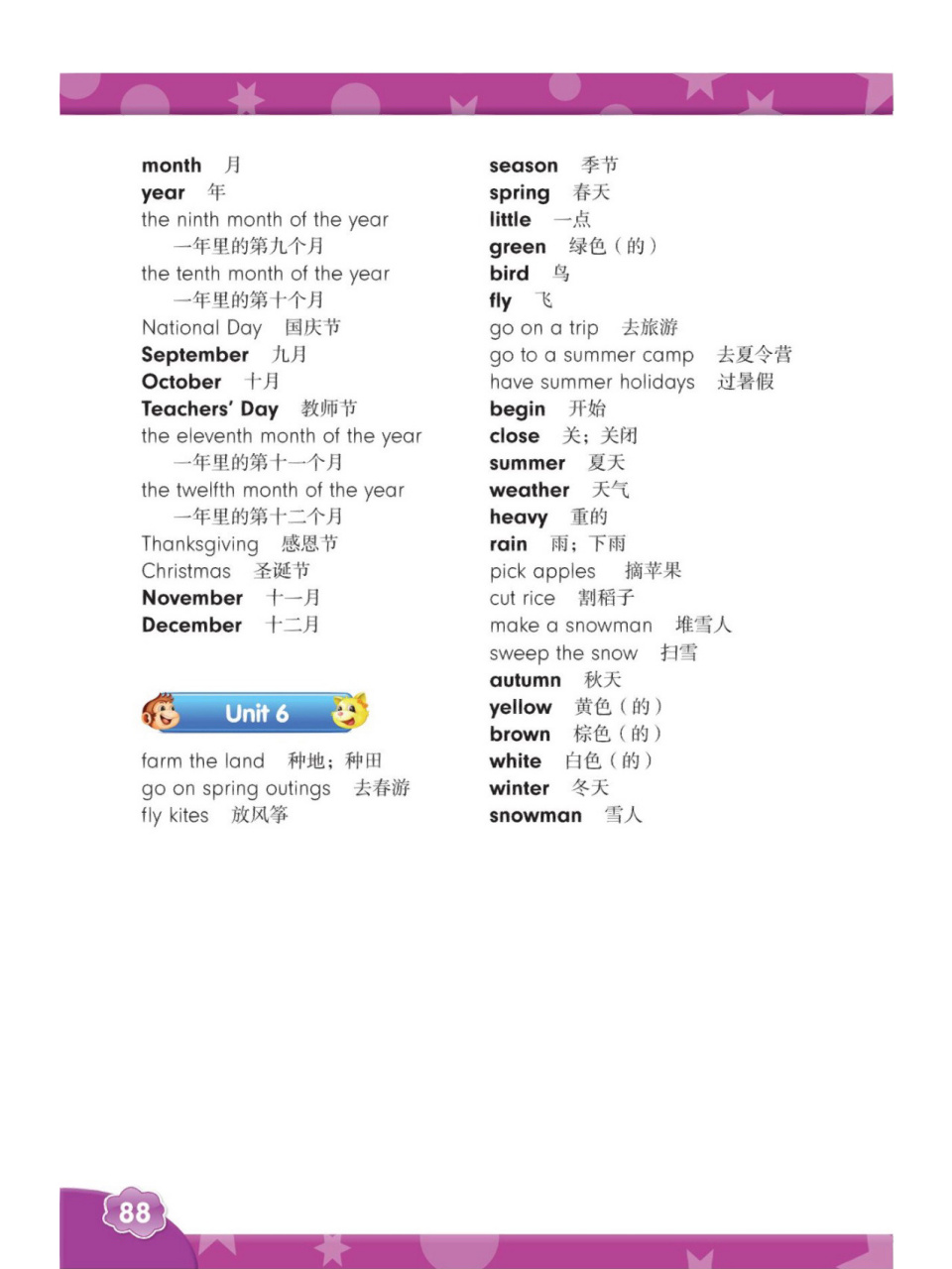 人教精通版 小学英语六年级上册 单词部分