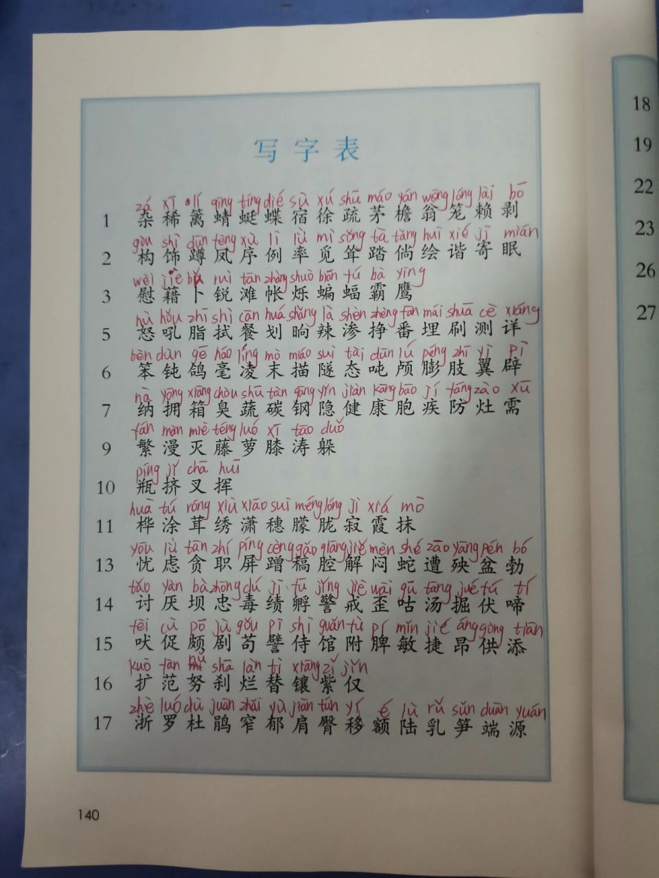 四年级语文下写字表(注音版)寒假预习