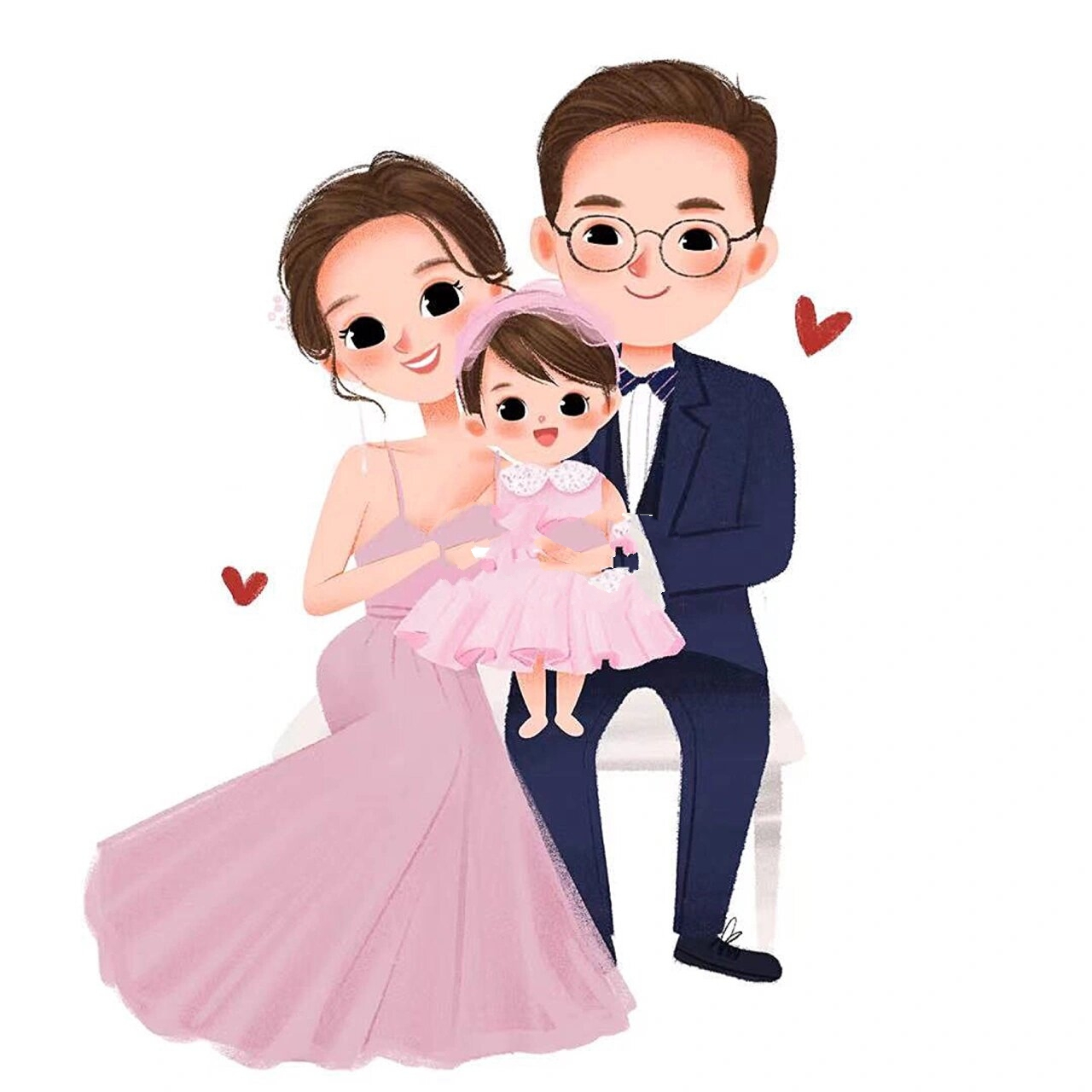 原创手绘|亲子头像|一家三口 在这个普普通通的小城 爱一个普普通通的