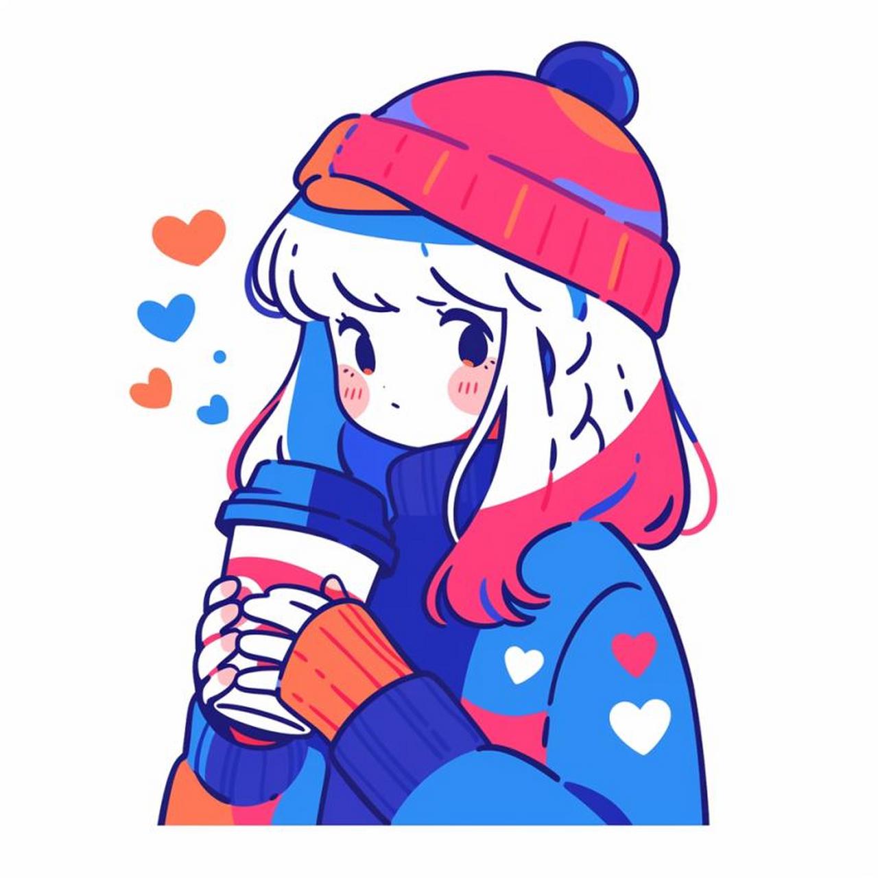 涂鸦风咖啡女孩 ai绘画头像女生头像