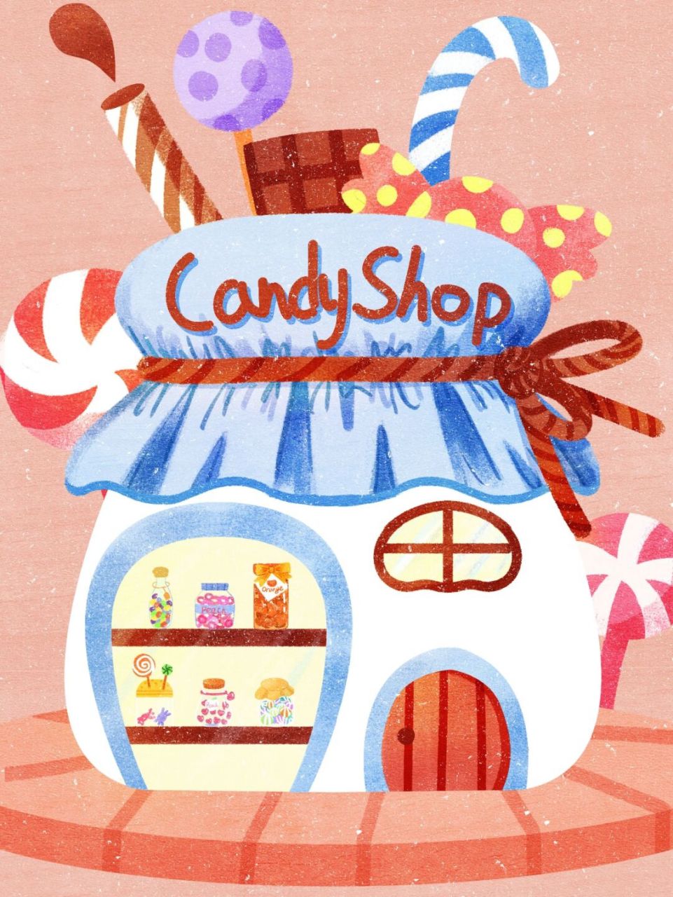 然后糖果瓶子上面有突出了一点糖果里面有摆着的商品.