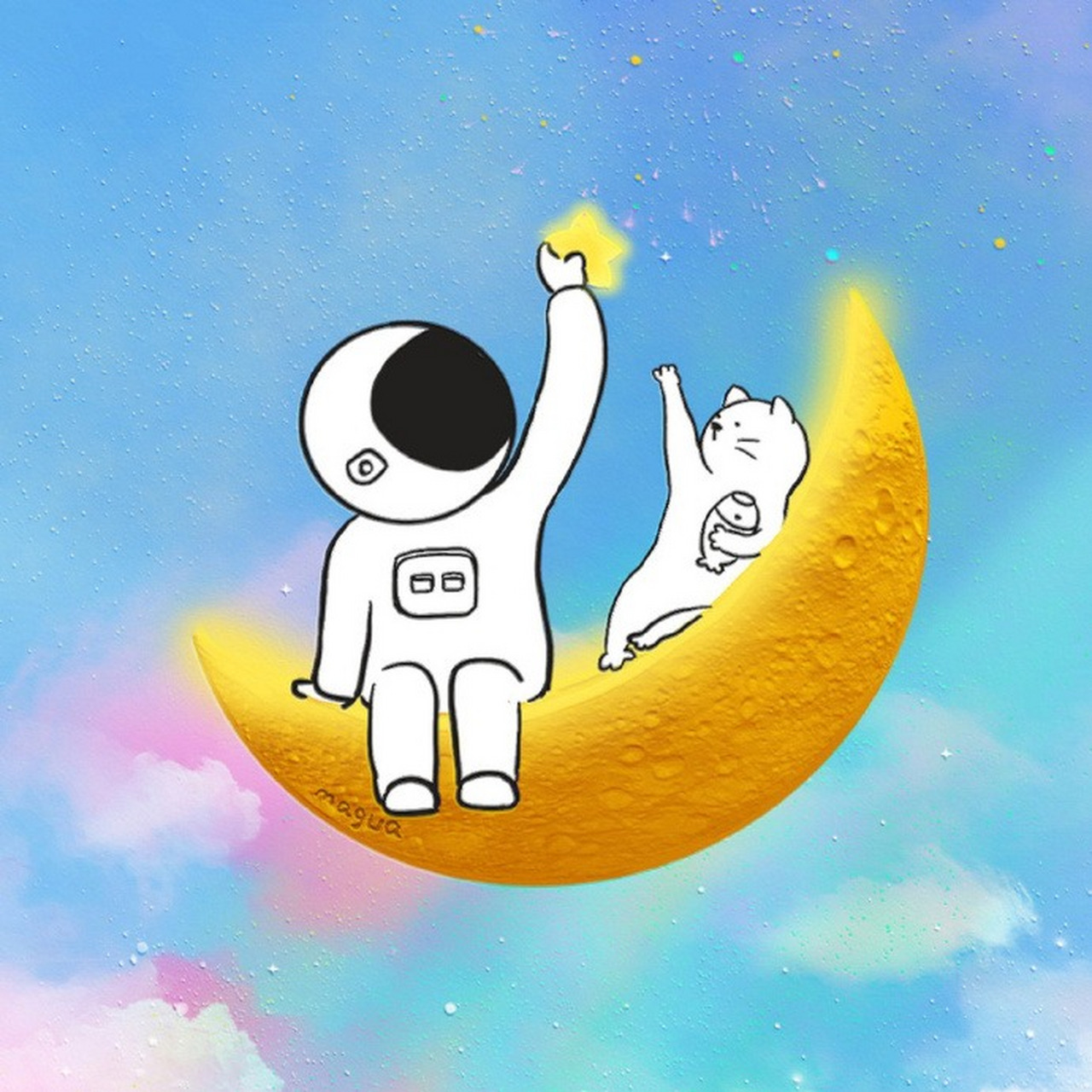 太空人卡通图片 👨‍🚀宇航员在宇宙里数星星,我透过窗子对着