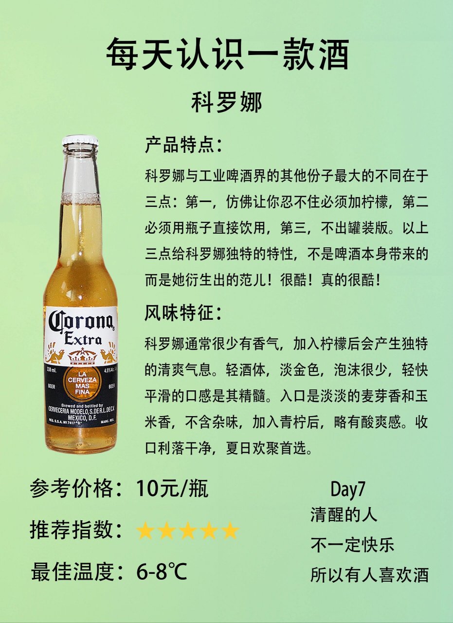 day7每天认识一款酒|科罗娜 78名称:科罗娜 78原产地:墨西哥 78
