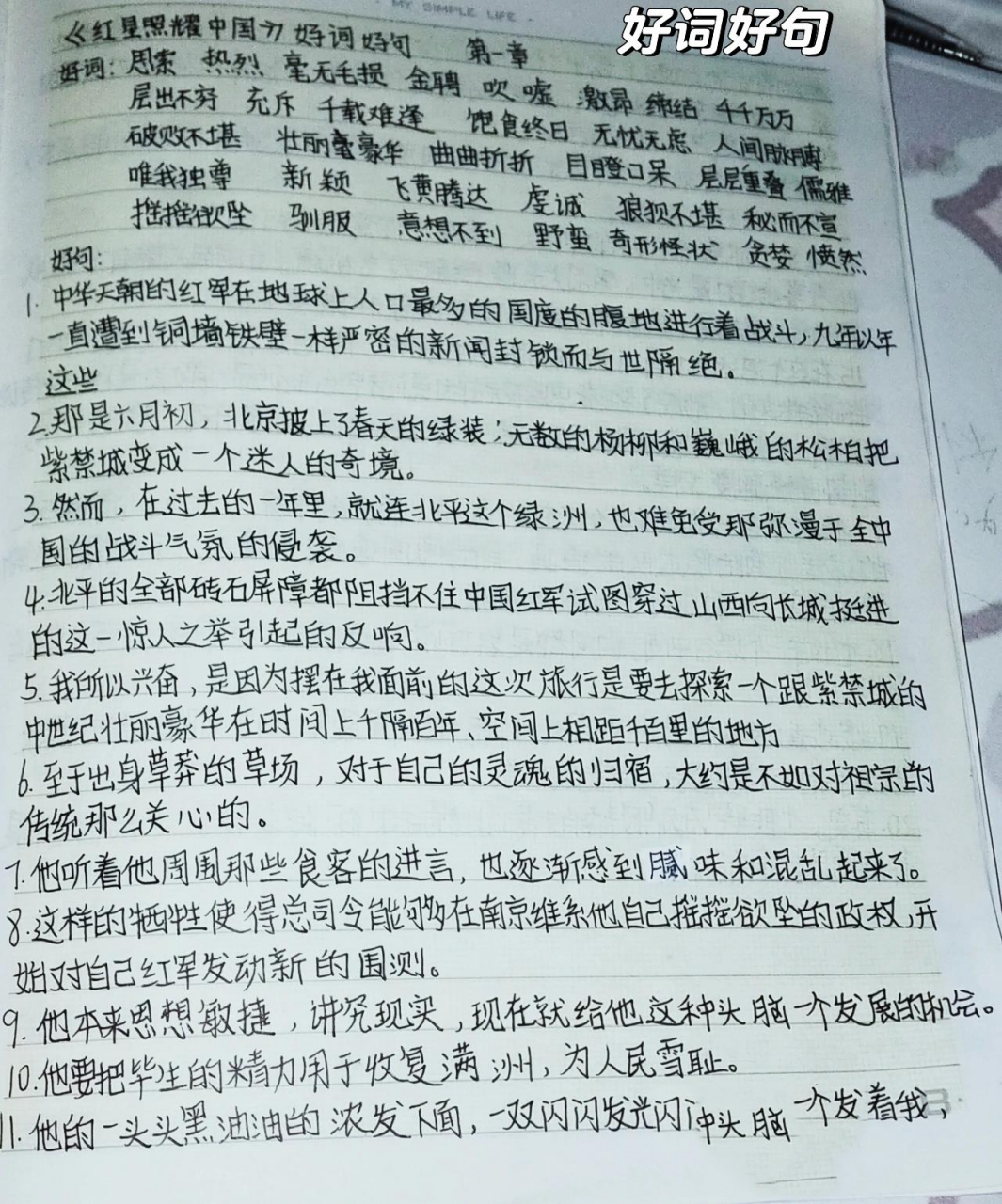 《红星照耀中国》好词好句摘抄  第1次更新,希望大家能够喜欢.