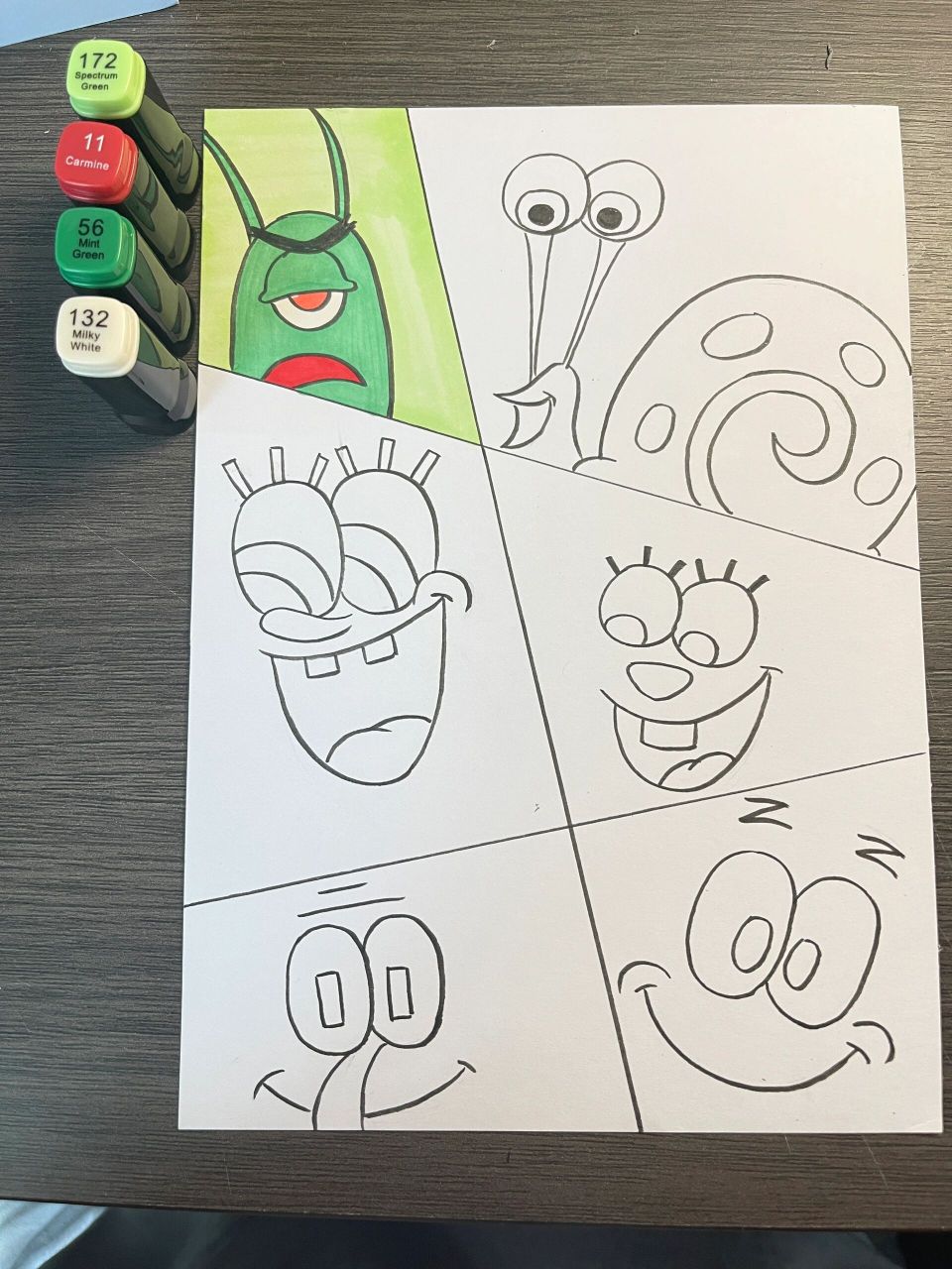 海绵宝宝系列(马克笔)附教程 画一张海绵宝宝全家福～ 最近超级喜欢